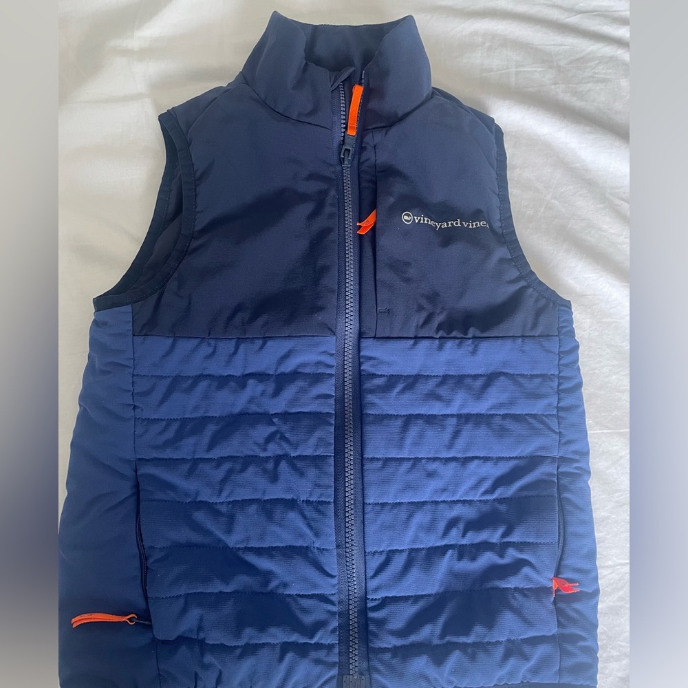 Vineyard Vines Kids Blue Quilted Marine Air Vest with Orange Details